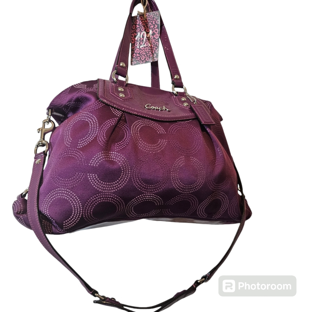 COPY - COPY - WOMEN'S G.U. PURPLE DOTTED COACH ASHLEY ART BAG F1259 - F2049